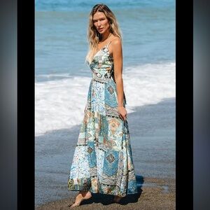 Paisley patchwork print Sweetheart Twist &‎ Keyhole summer Maxi Dress